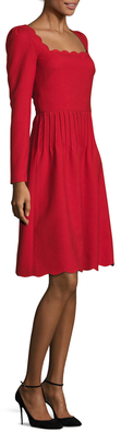 Valentino Wool Scalloped Fit And Flare Dress
