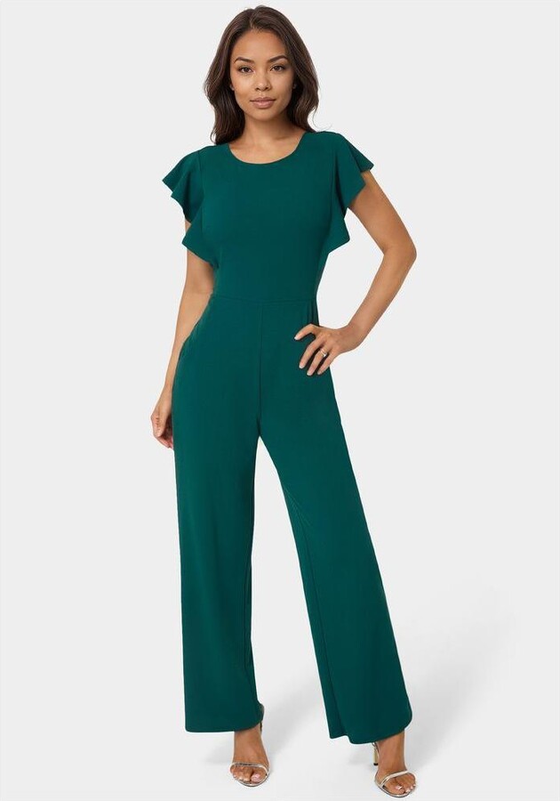 Bebe Women's Scuba Crepe Jumpsuit With Ruffle Sleeve