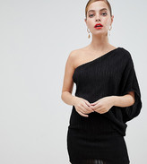 Thumbnail for your product : ASOS Petite DESIGN Petite one shoulder mini shift dress in glitter plisse
