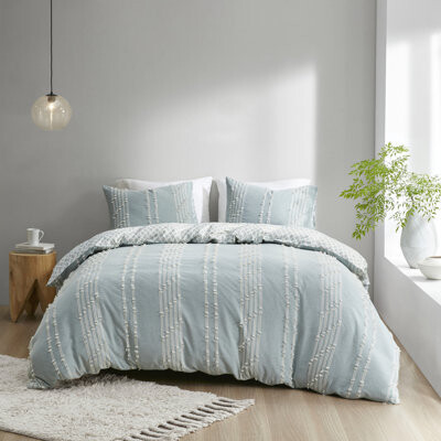 IntrospectiveIncline Cotton Bedroom Decor - Ground With Pattern Embroidery, Matching Shams, Machine Washable Bedding Collection Embroidered Design, Reversible Duvet Cover,