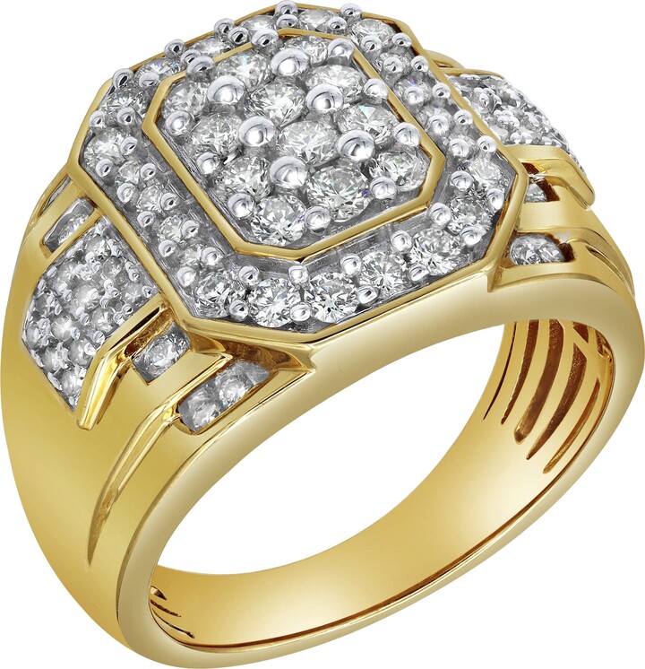 LuvMyJewelry Hexonic Premium 14K Yellow Gold Diamond Men Statement Ring - 1.50ct.