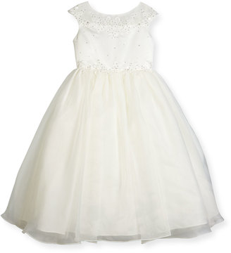 Joan Calabrese Beaded Satin & Organza Special Occasion Dress, Ivory, Size 2-6