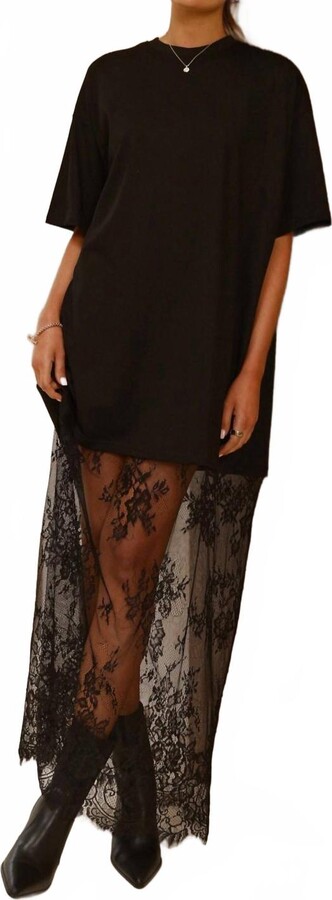 Aapparella Lace Hem T-Shirt Maxi Dress In Black