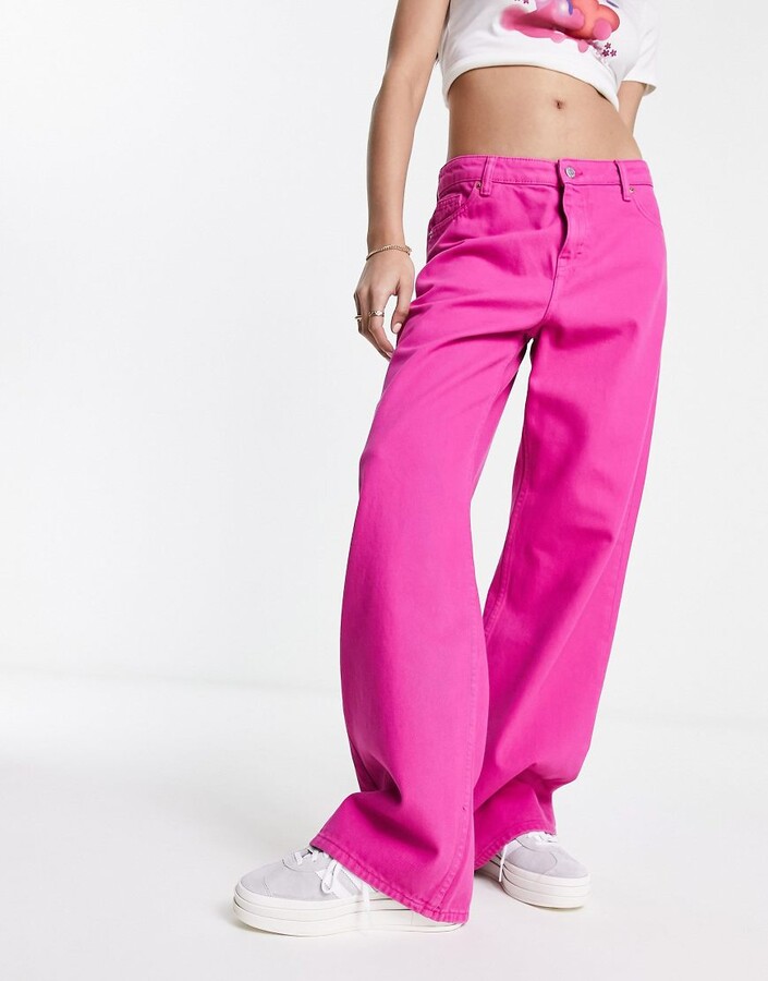 Monki Naoki loose fit low rise jeans in pink ShopStyle