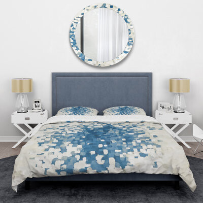 Design Art Geometric Blue Spots - Modern & Contemporary Duvet Cover Set - Microfiber Polyester