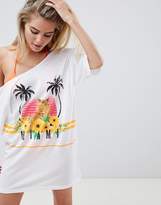 Thumbnail for your product : ASOS DESIGN Miami off shoulder jersey beach tee
