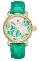Thumbnail for your product : Michele Seaside Diamond, Topaz & Lizard-Embossed Leather Strap Watch