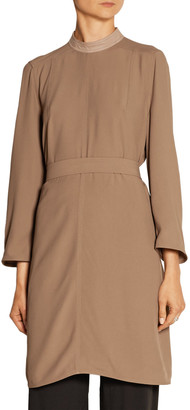 Rick Owens Leather-trimmed belted crepe tunic