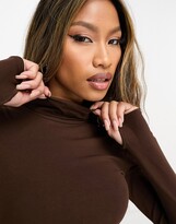 Thumbnail for your product : Threadbare roll neck long sleeve bodysuit in chocolate brown