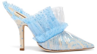 Midnight 00 Ruched Polka-dot Tulle & Pvc Mules - Womens - Light Blue