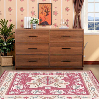 Latitude Run 6-Drawer Storage Dresser With Large Fabric Drawers Water-Resistant Wood Top 44.5-Inch Wide