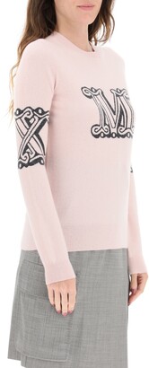 Max Mara CANNES SWEATER WITH M LOGO L Pink,Black Cashmere