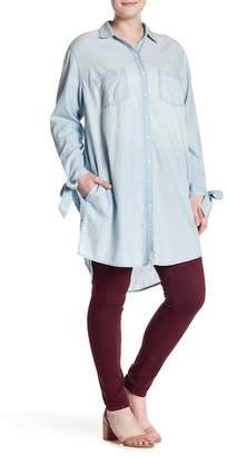 Susina Chambray Tie Sleeve Button Front Tunic (Plus Size)