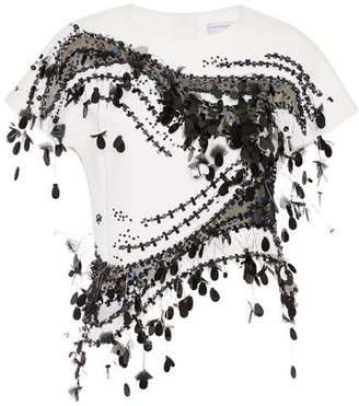 Carolina Herrera Sequin Embroidered Organza Wave Top Black/White