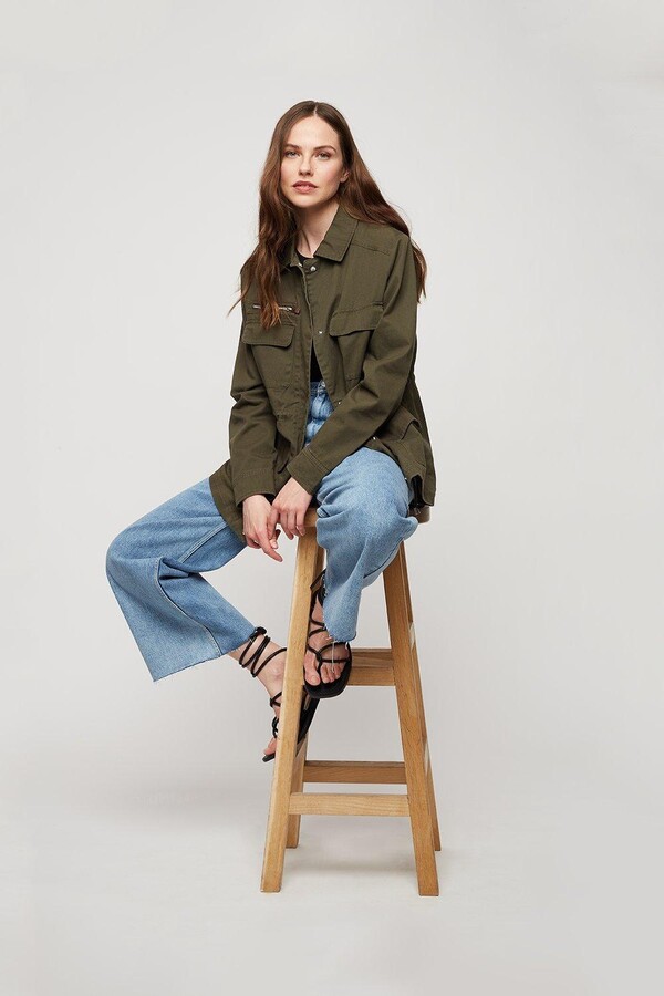 ladies khaki shacket