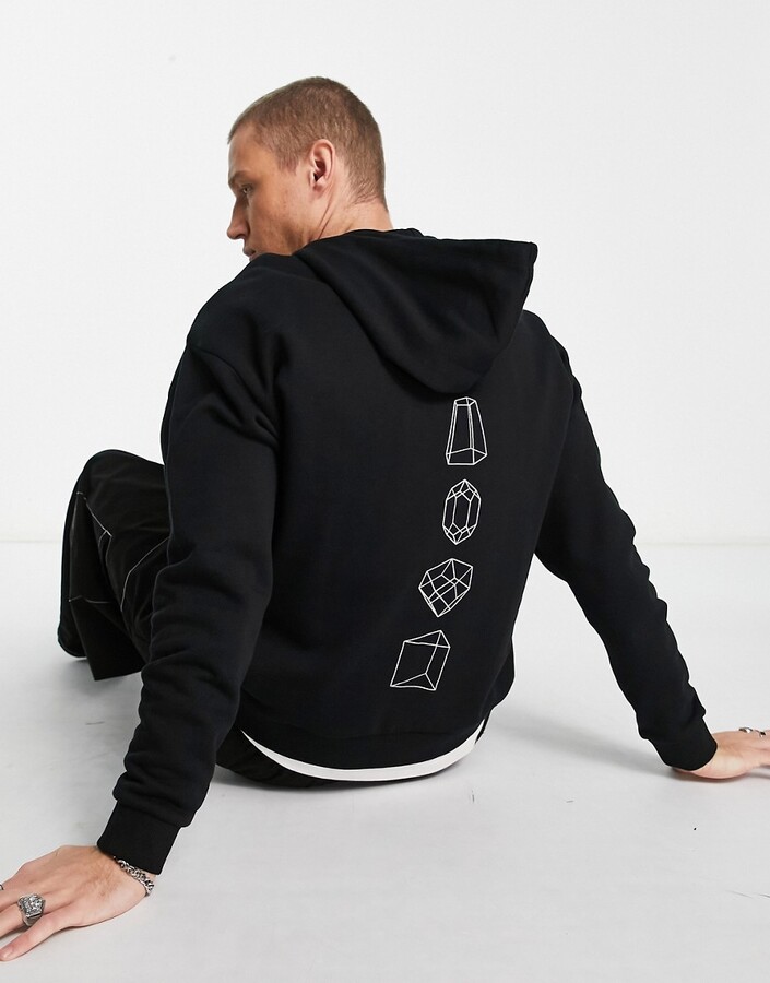 ASOS DESIGN oversized hoodie in black with crystal front and back