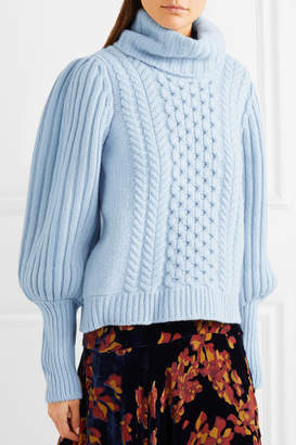 Temperley London Shade Cable-knit Merino Wool Turtleneck Sweater - Lilac