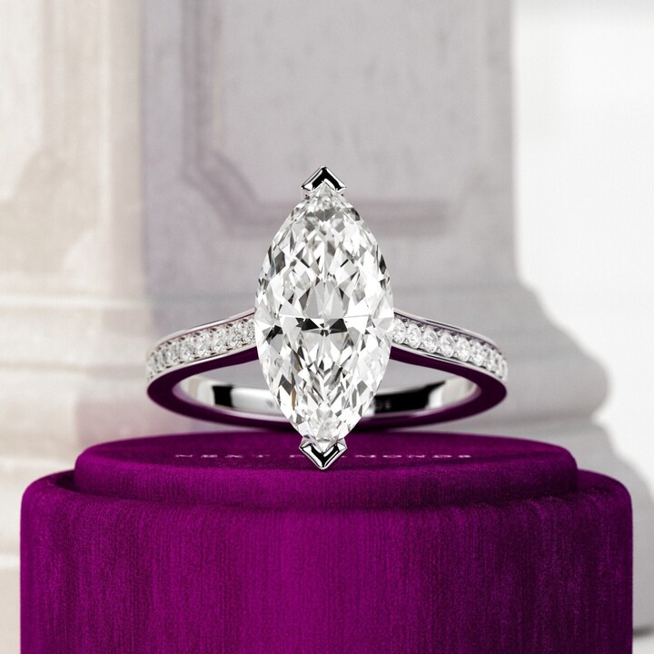 Etsy 3 Carat Marquise Cut Lab Grown Diamond Cathedral Engagement Ring/White Gold Bead Set Shank High Luxury Vs1/F+