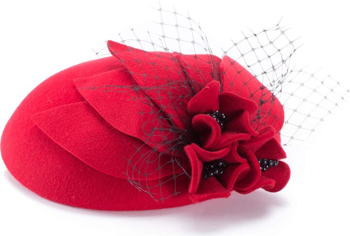 Lawliet Womens Socialite Flower Black Pearl Wool Felt Fascinator Pillbox Tilt Hat A044 