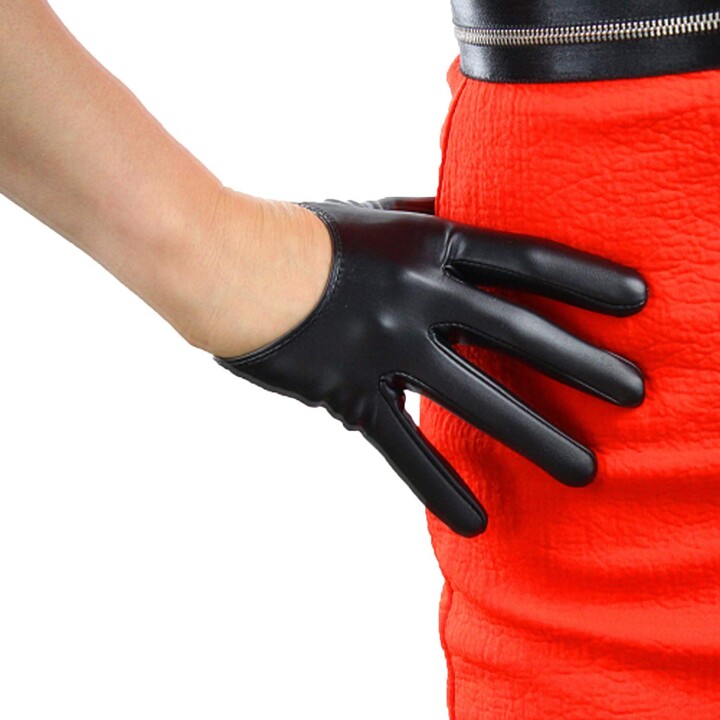 DooWay Black Wrist Length Cold Weather Warm Gloves Faux Leather 21cm 8