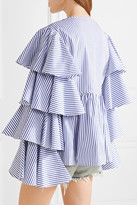 Thumbnail for your product : Caroline Constas Nina Ruffled Striped Cotton Oxford Jacket - Blue