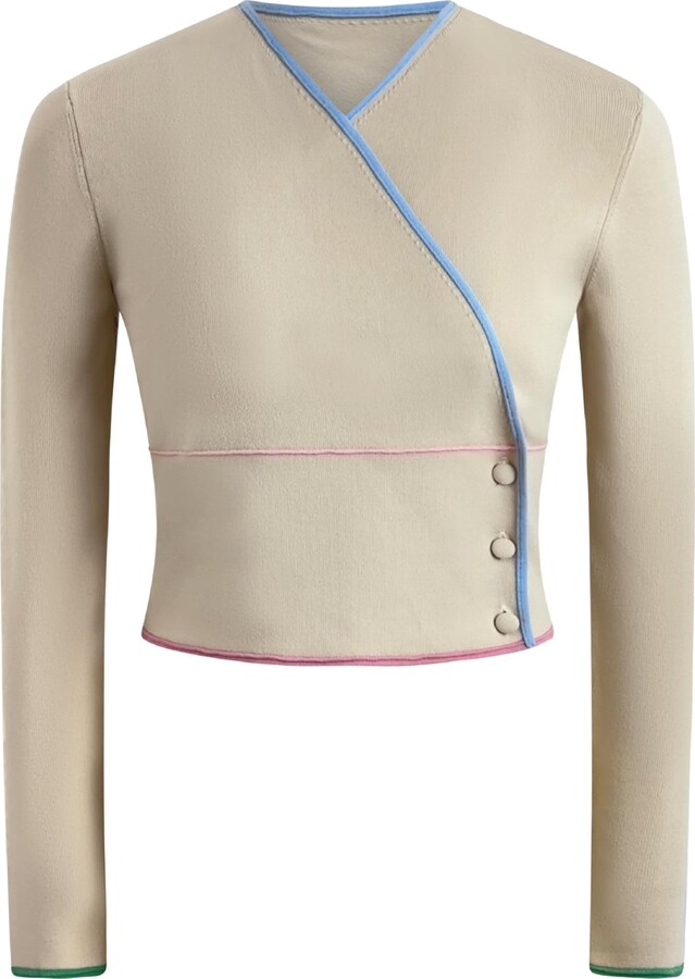 Roch Perel Brown / Neutrals Beige Coloured Line Mock Cardigan