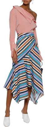 Peter Pilotto Pleated Striped Cotton-poplin Midi Skirt