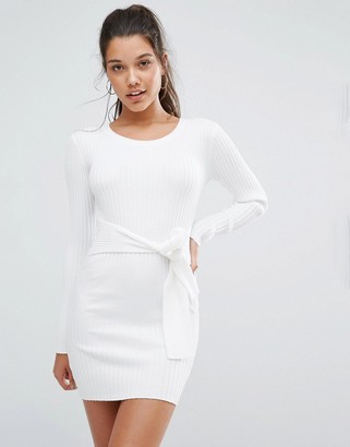 Missguided Ribbed Long Sleeve Sweater With Tie Waist
