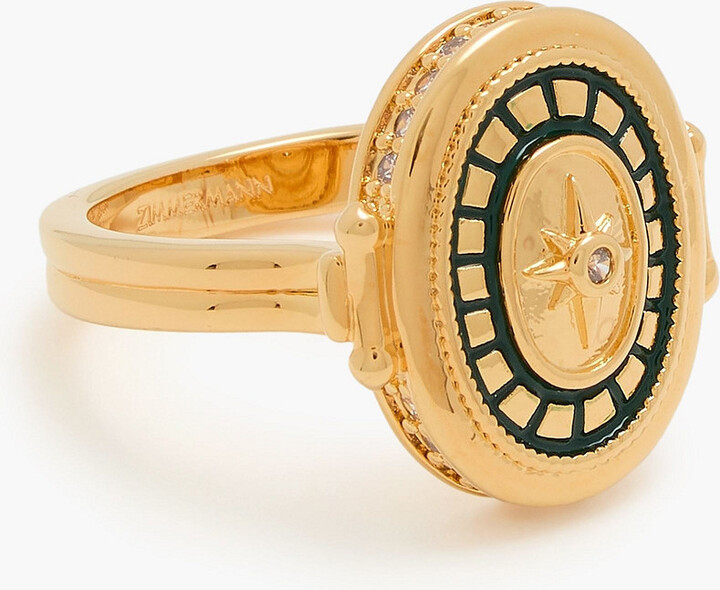 Gold-tone, enamel and crystal ring
