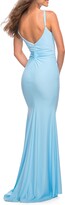 Thumbnail for your product : La Femme Strappy Back Ruched Trumpet Gown