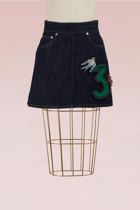 Miu Miu Denim Skirt with Embroidered Number