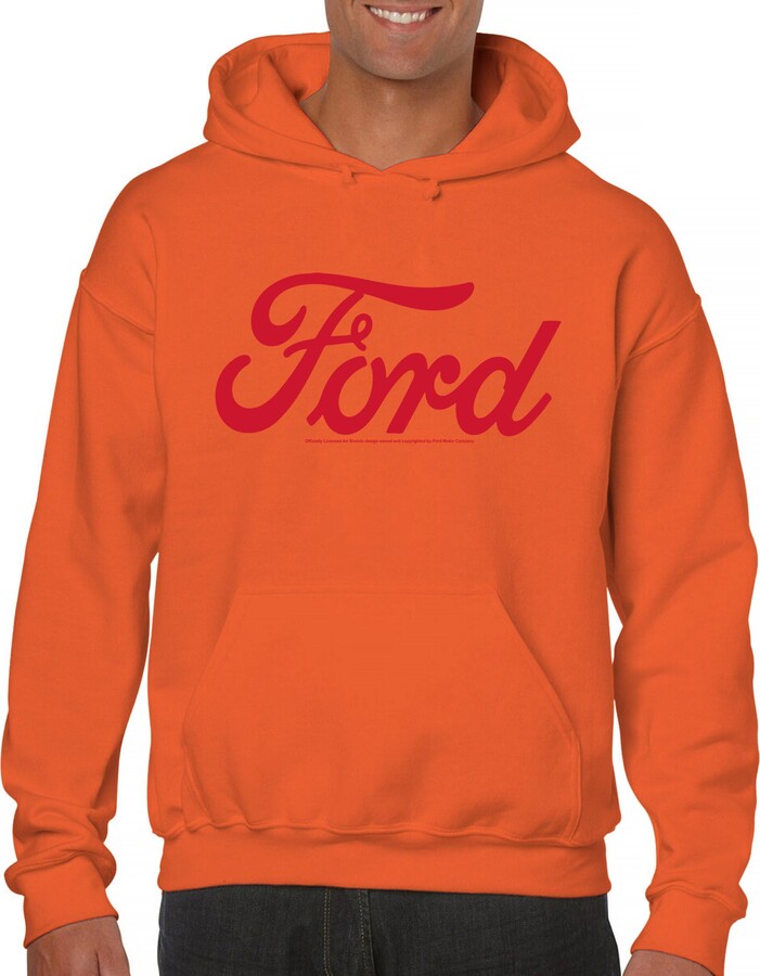 Tee Hunt Ford Red Logo Hoodie for Men Officially Licensed Classic American Mustang Orange Large