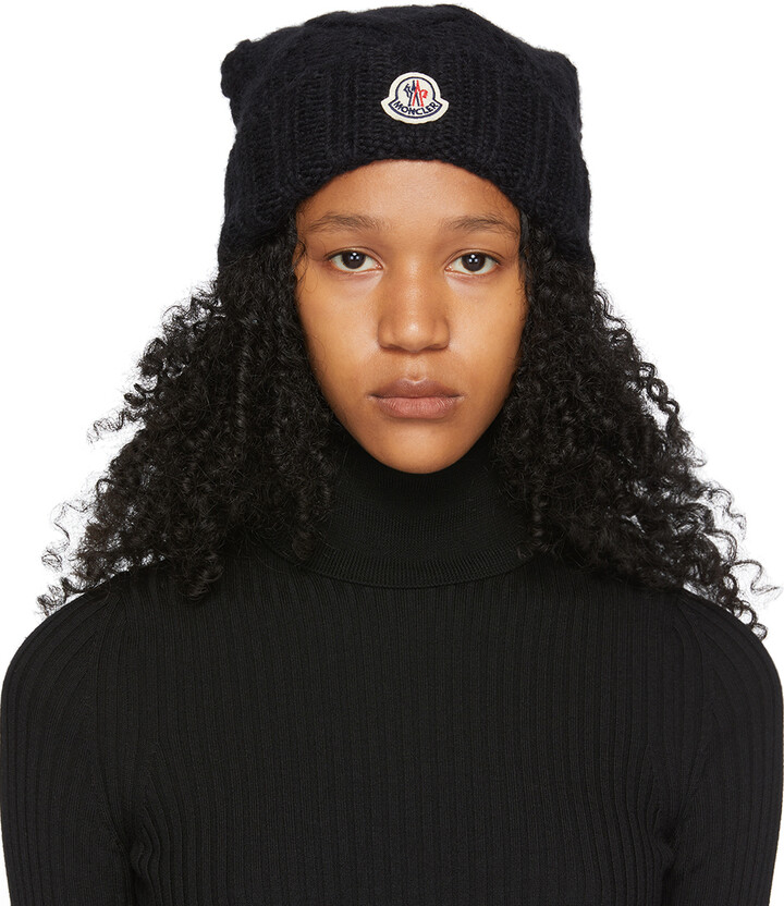 Moncler Black Wool Pompom Logo Beanie - ShopStyle Hats