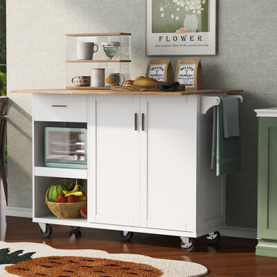 Lark Manor K&K Kitchen Island With Foldable Counter Top Kitchen Storage Cart With Slide-Out Shelf Towel Rack And Drawer Rolling Kitchen Cart On Wheels For Ki
