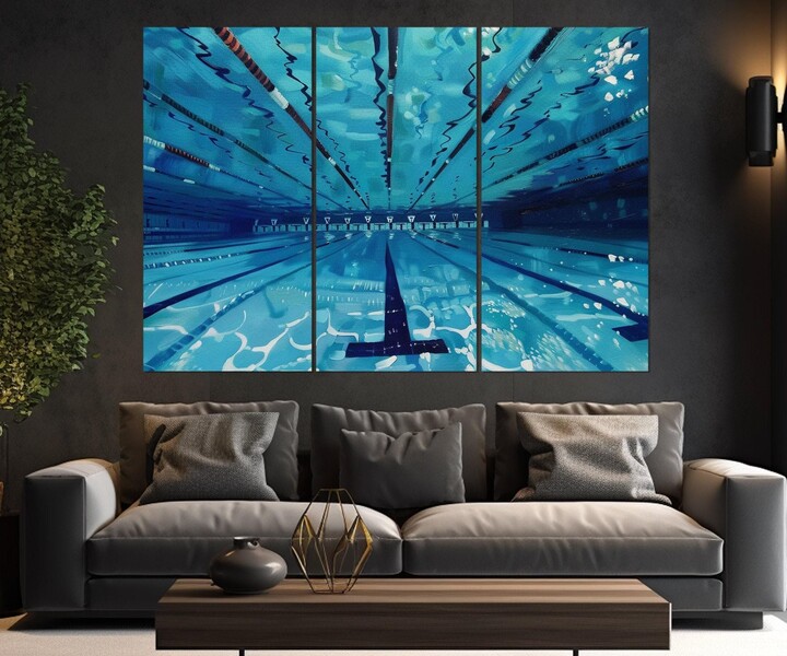 Swimming Pool Canvas Print, Wall Art, Swimmer Gift, Abstract Painting, Water Sports Framed & Ready To Hang