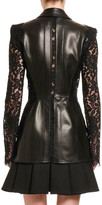 Thumbnail for your product : Alexander McQueen Leather Blazer with Lace Sleeves
