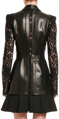 Alexander McQueen Leather Blazer with Lace Sleeves