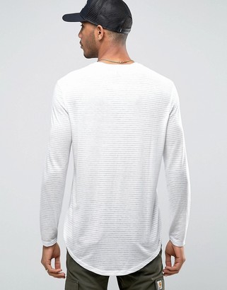 ASOS Sheer Stripe Longline Long Sleeve T-Shirt With Curve Hem