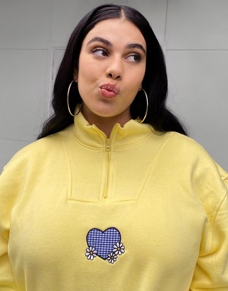 Daisy Street Plus oversized half zip sweatshirt with heart applique in pastel