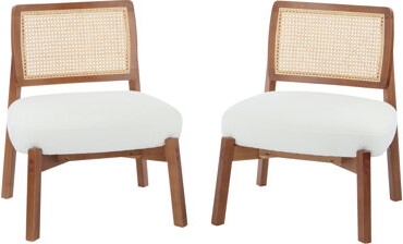 Bay Isle Home [Set Of 2] Modern Beige Lounge Chair With Woven Backrest Sturdy Wooden Frame Minimalist And Elegant Accent Seating For Living Room Bedroom Or Offi