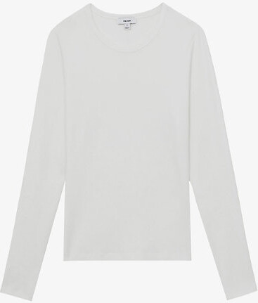 Reiss Womens White Jada Crewneck Long-Sleeve Stretch-Cotton T-Shirt M