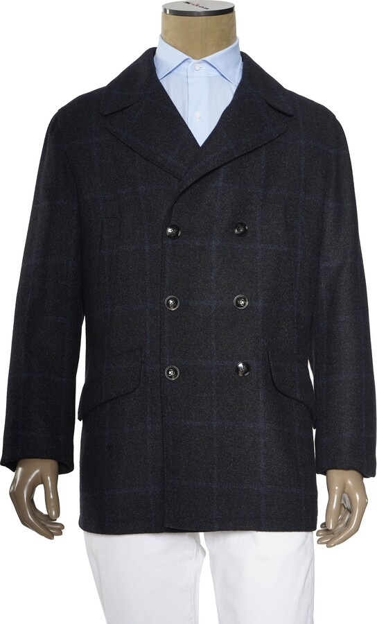 Kiton Windowpane Double Breasted Cashmere-Silk Jacket