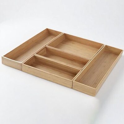 Corrigan Studio Stack Bamboo Drawer Organizer Set of 5 Kitchen Utensil Flatware&Silverware Organizer-Wood Laminated Stackable for Kitchen Bedroom