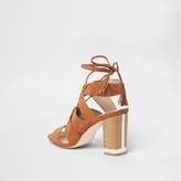 Thumbnail for your product : River Island Womens Tan tie up block heel sandals