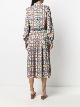 Tory Burch Geometric-Print Pleated Midi Dress