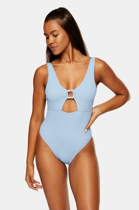 Topshop Blue Crinkle Ring Cut Out Swimsuit - ShopStyle