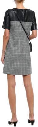 DKNY Faux Leather-paneled Checked Woven Mini Dress