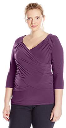 NY Collection Women's Plus-Size B-Slim Cross-Front Pullover Top