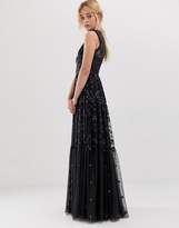 Thumbnail for your product : Needle & Thread embroidered lace maxi gown with high neck in graphite