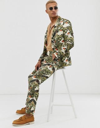 ASOS DESIGN skinny suit pants in cotton with leaf print